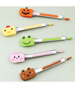 7\" Non-Slip Silicone Food Clip with Latch Utensil Salad and BBQ Tongs stainless steel food tong