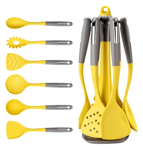 7 pcs silicone kitchen utensil set silicone cooking slotted tuner ladle Spaghetti scratch kitchenware set