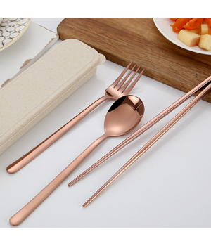 2023 Top Seller Factory Metal Travel Cutlery Set Reusable Portable Spoon & Fork for Camping with Plastic Travel Case