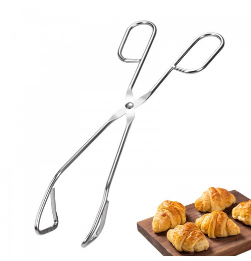 Custom logo Stainless Steel Korean Salad Scissor Tong Practical Bread BBQ Clip Food Tong Anti-scald Food Clamp